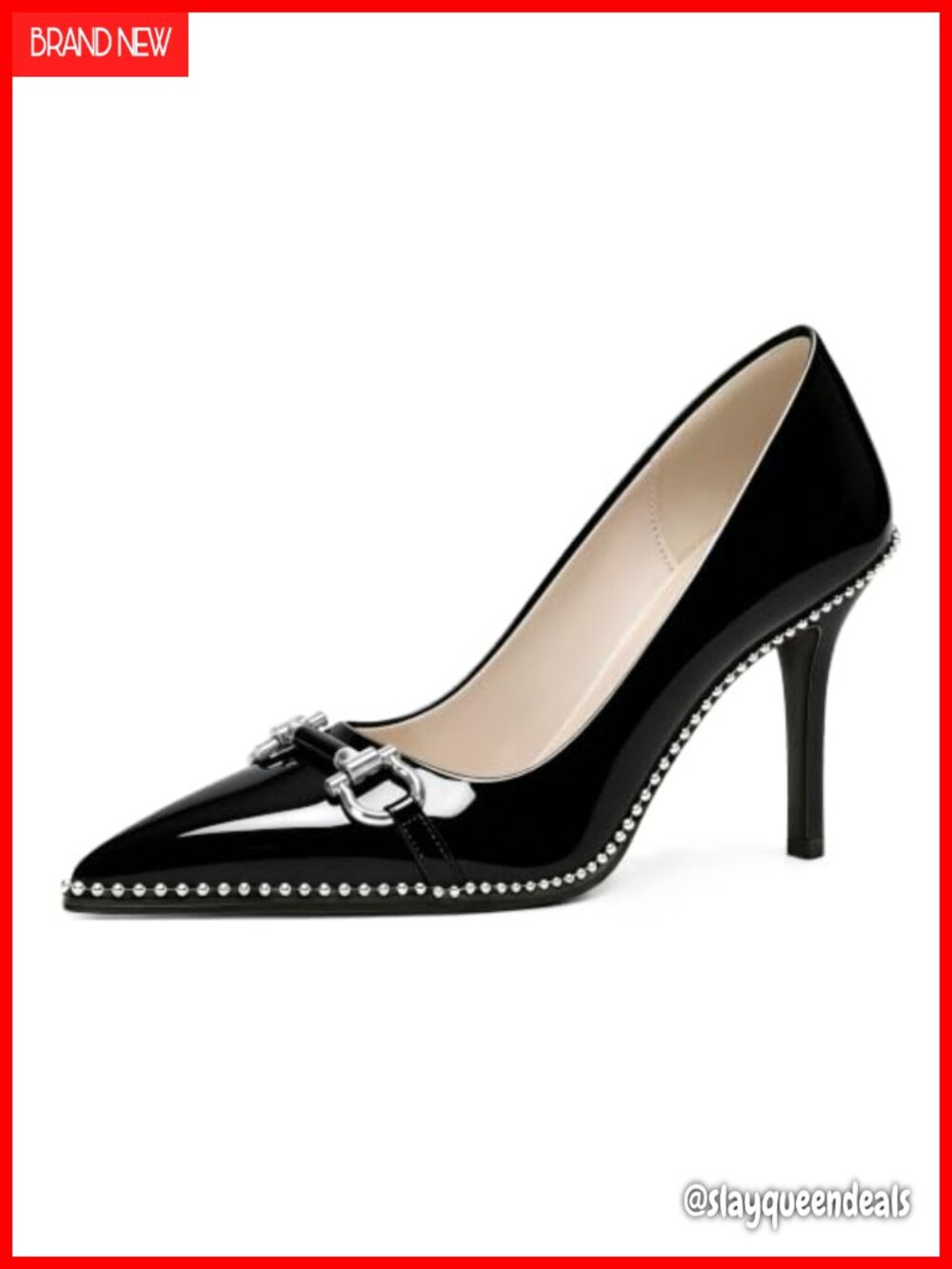 Soireelady Women's High Heel Beaded Pumps Pointed Toe Stiletto Heels